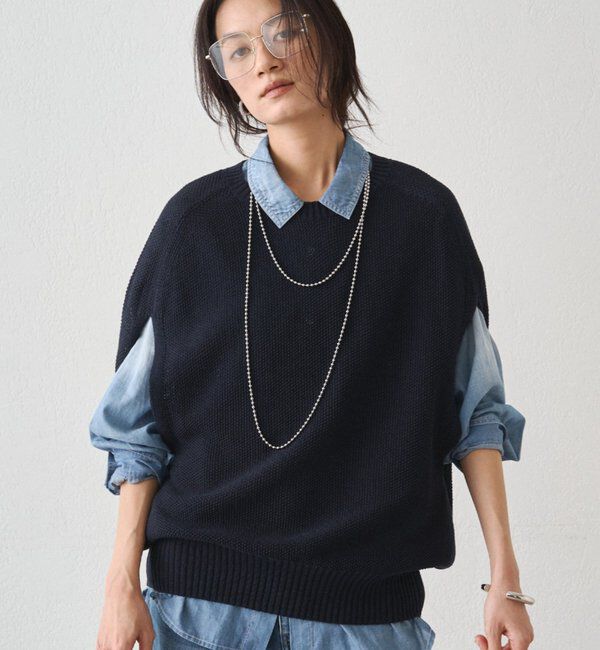  「ギマ鹿子ポンチョニットベスト」|ニット・セーター|ネイビー