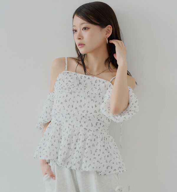  「袖取り外しフラワーペプラムブラウス」|シャツ・ブラウス|