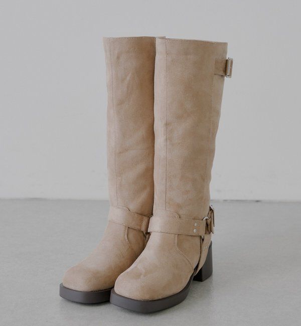  「2wayロング丈エンジニアブーツ」|ロングブーツ|グレージュ