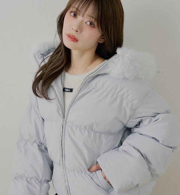  「【4色展開】ファー取り外しミドルルーズ中綿ブルゾン」|その他|スカイブルー