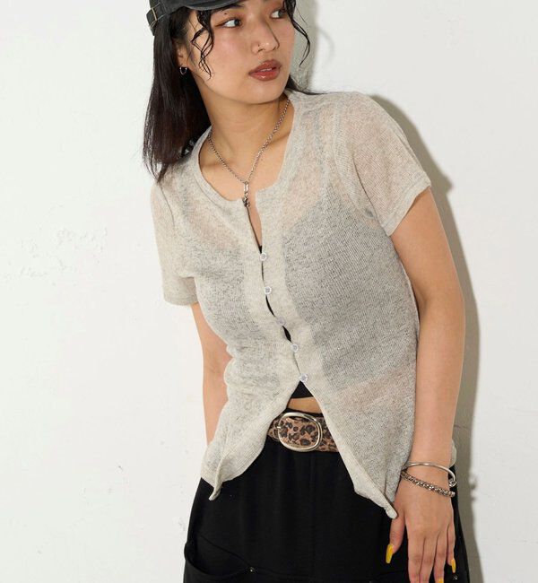  「シアーナロー半袖カーディガン」|Tシャツ・カットソー|