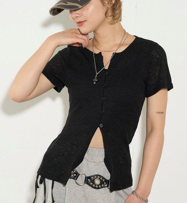  「シアーナロー半袖カーディガン」|Tシャツ・カットソー|