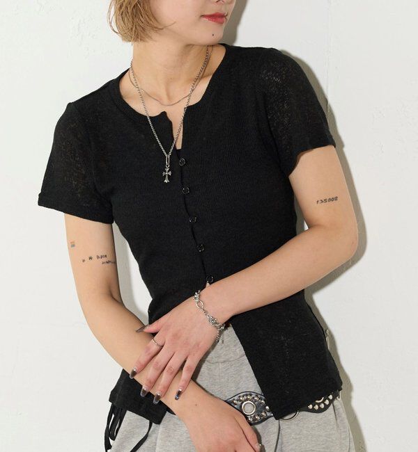  「シアーナロー半袖カーディガン」|Tシャツ・カットソー|