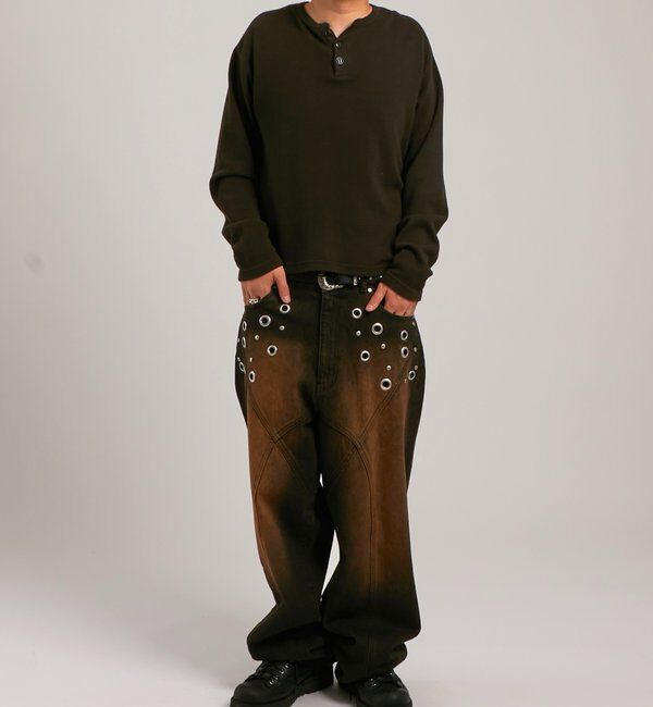  「【UNISEX】Sourcreamワッフルヘンリーネックトップス」|Tシャツ・カットソー|