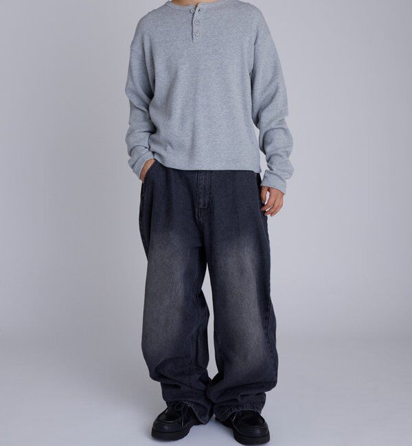  「【UNISEX】Sourcreamワッフルヘンリーネックトップス」|Tシャツ・カットソー|