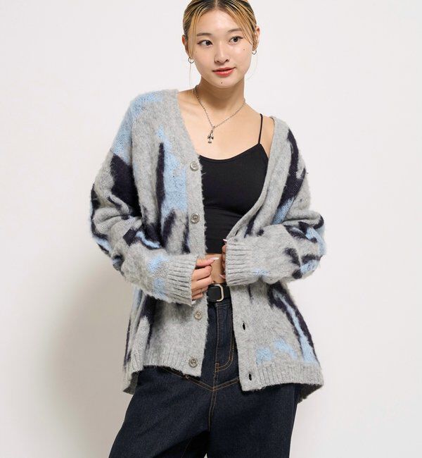  「KOOKYNモヘアライクカーディガン(無地/カモ柄)」|カーディガン|