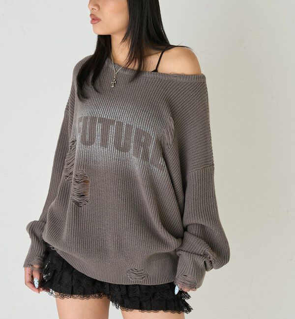  「DISTRESSED SPRAY LOGO KNIT/ダメージスプレーロゴニット」|ニット・セーター|
