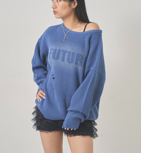  「DISTRESSED SPRAY LOGO KNIT/ダメージスプレーロゴニット」|ニット・セーター|