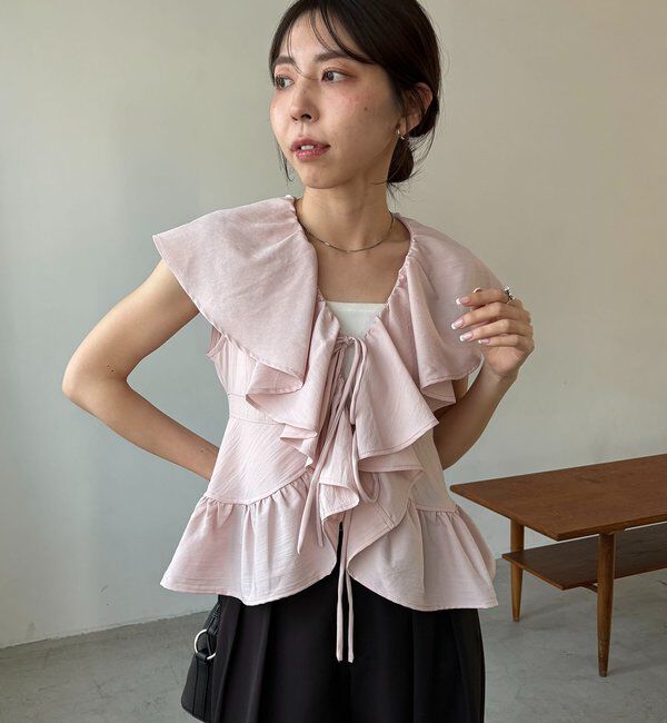  「【新色ピンク】フリルカラーブラウス」|シャツ・ブラウス|ピンク