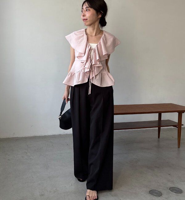  「【新色ピンク】フリルカラーブラウス」|シャツ・ブラウス|