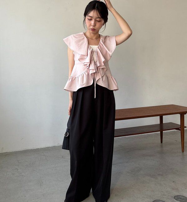  「【新色ピンク】フリルカラーブラウス」|シャツ・ブラウス|