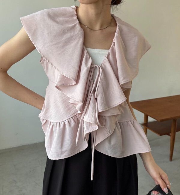  「【新色ピンク】フリルカラーブラウス」|シャツ・ブラウス|