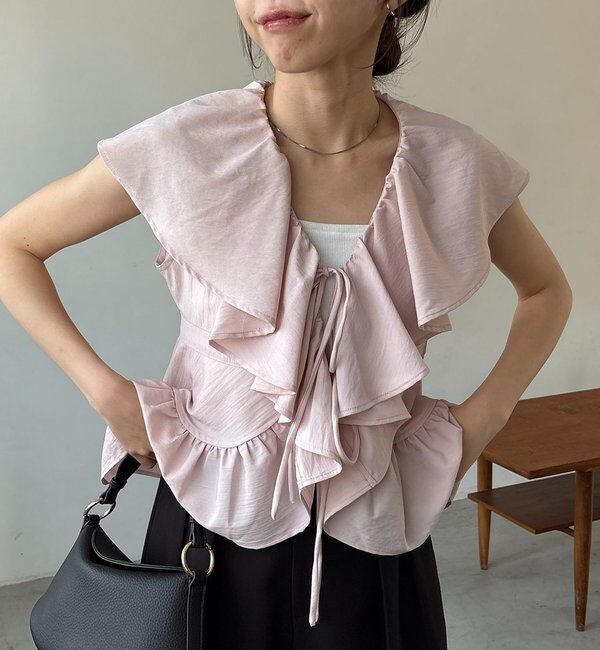 「【新色ピンク】フリルカラーブラウス」|シャツ・ブラウス|