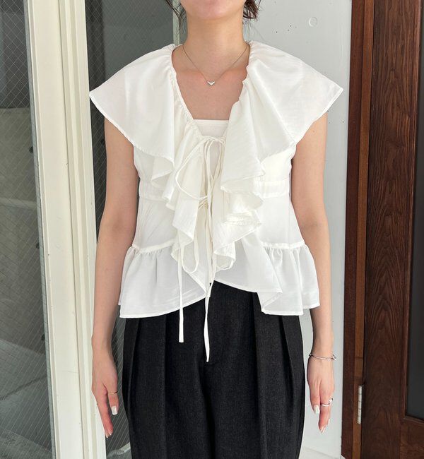  「【新色ピンク】フリルカラーブラウス」|シャツ・ブラウス|