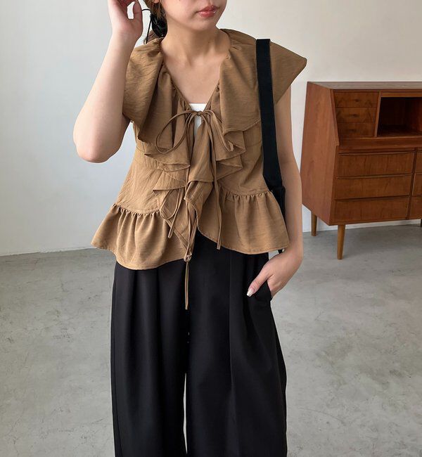  「【新色ピンク】フリルカラーブラウス」|シャツ・ブラウス|