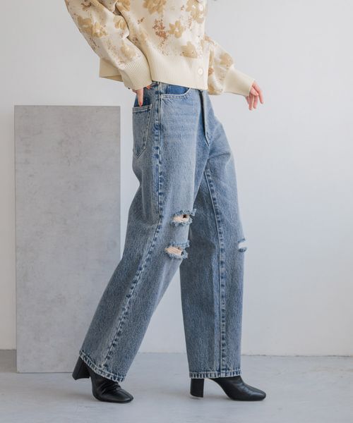 LOWRYS FARM「ＣＯＮＥ／ワイドストレートパンツ」|デニム|