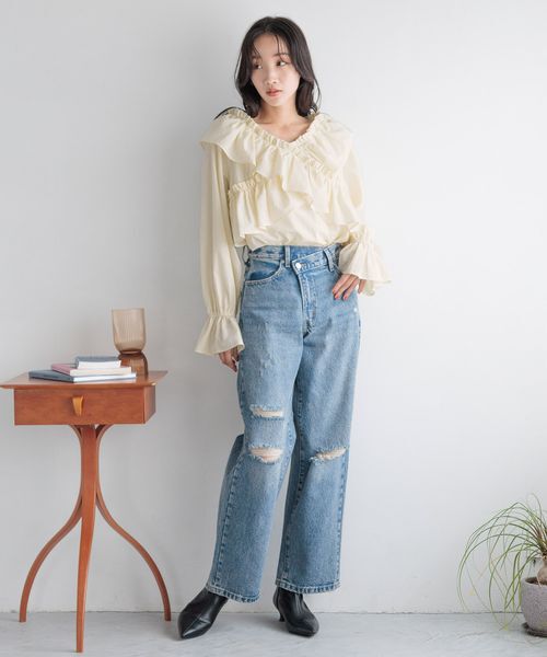 LOWRYS FARM「ＣＯＮＥ／ワイドストレートパンツ」|デニム|