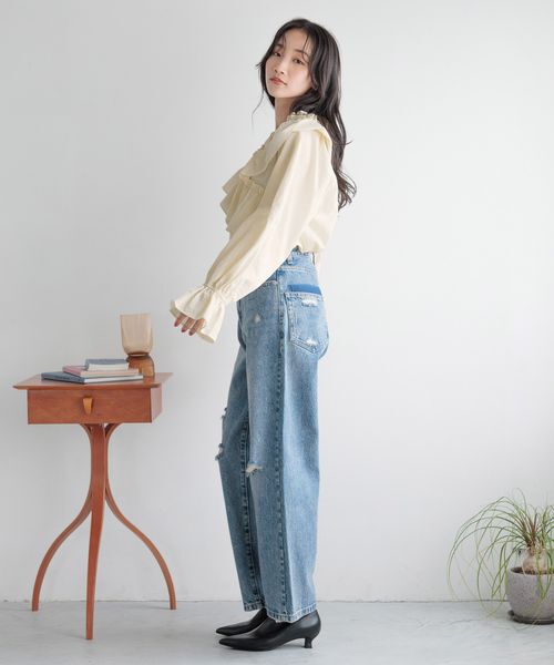 LOWRYS FARM「ＣＯＮＥ／ワイドストレートパンツ」|デニム|