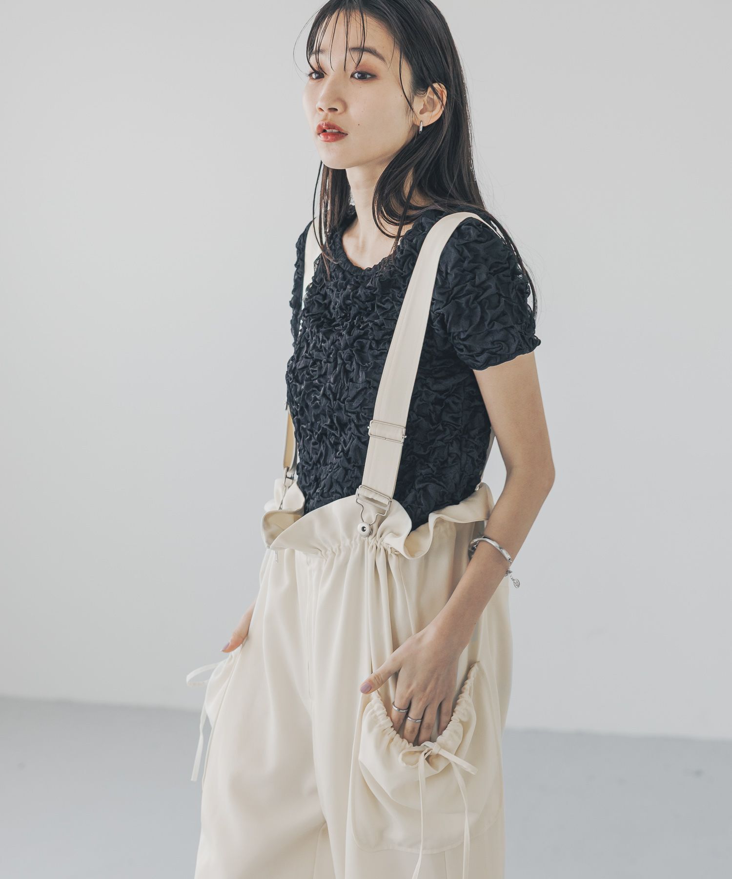 LOWRYS FARM「ウエストフリルリボンサロペ」|オールインワン|