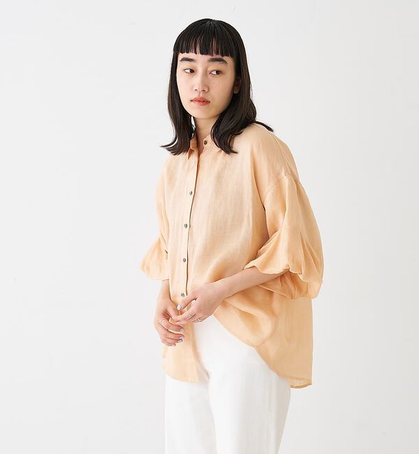 collex「ギャザー&タック半袖リネンブラウス」|シャツ・ブラウス|