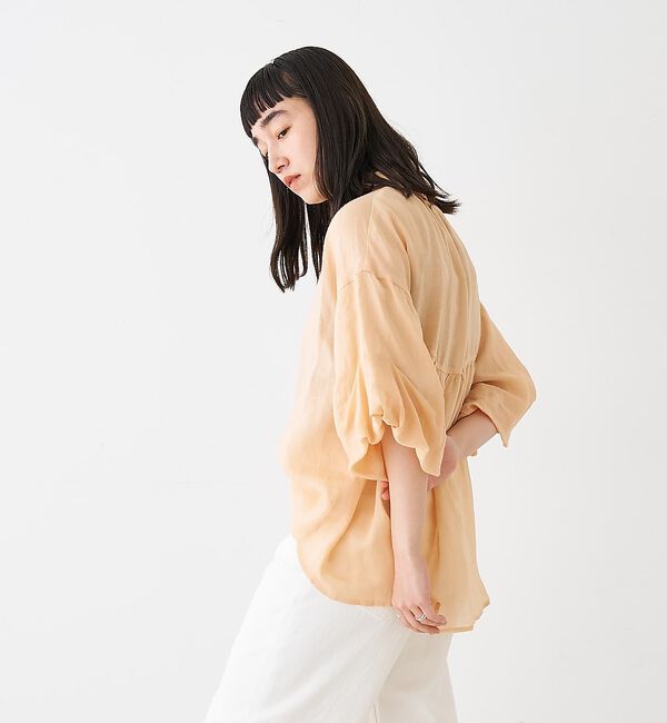 collex「ギャザー&タック半袖リネンブラウス」|シャツ・ブラウス|