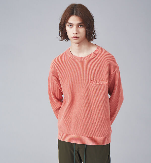 ABAHOUSE「畦編みフェードカラー コットン プルオーバー クルーネックニット」|ニット・セーター|サーモンピンク