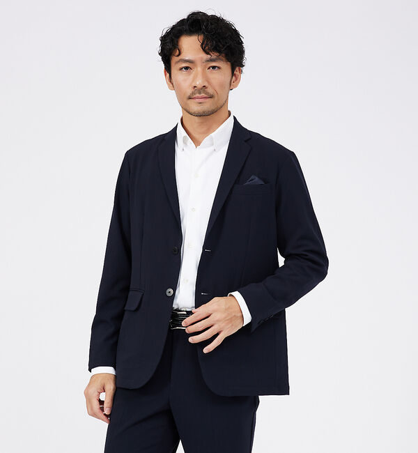 ABAHOUSE「【セットアップ対応】シルキータッチ ウォッシャブル ジャケット」|テーラードジャケット|ネイビー