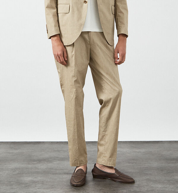 ABAHOUSE「【セットアップ対応】スーパーストレッチ リネンブレンド イージー スラックス」|スラックス|ベージュ