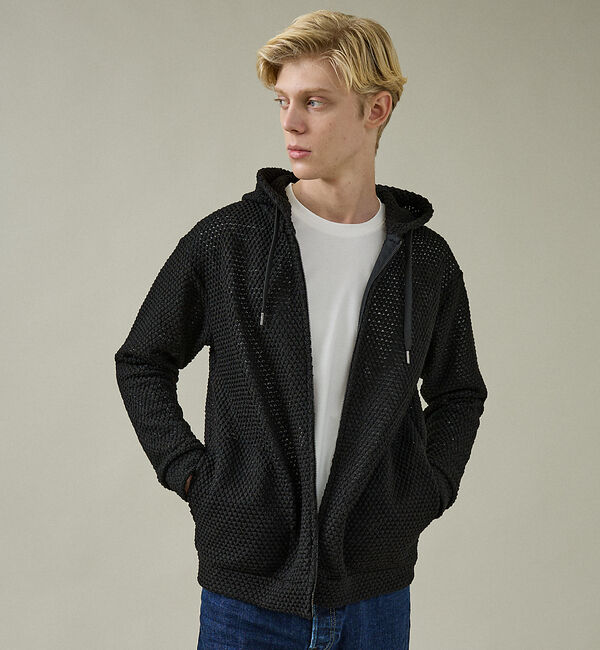 ABAHOUSE「メッシュニット ダブルジップパーカー」|パーカー|ブラック