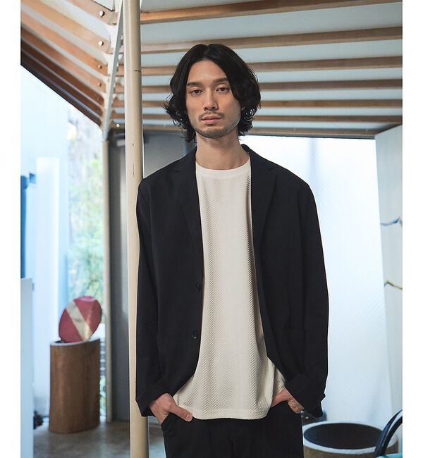 ABAHOUSE「【SMART CLOSET】接触冷感 カットメッシュ ジャケット / セットアッ」|テーラードジャケット|ネイビー