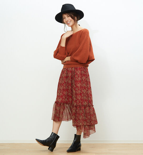 Rouge vif「フラワープリントラッフルスカート」|スカート|