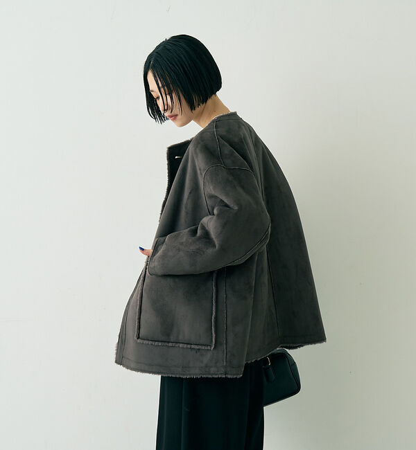 Rouge vif「【2サイズ展開】2WAYスウェードリバーシブルボアコート / ノーカラーコート」|ノーカラーコート|