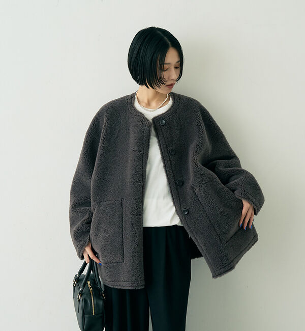 Rouge vif「【2サイズ展開】2WAYスウェードリバーシブルボアコート / ノーカラーコート」|ノーカラーコート|