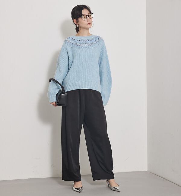 qualite「【気品あるツヤ感】ジョーゼットサテンワイドパンツ」|その他|