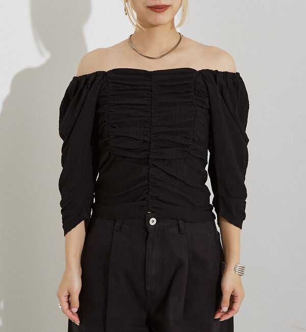 NOMINE「シャーリング ボリュームスリーブ2WAYプルオーバー」|Tシャツ・カットソー|