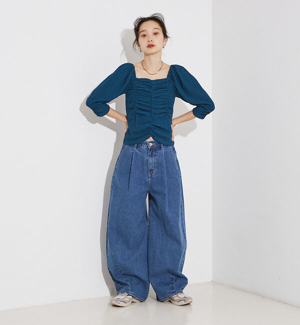 NOMINE「シャーリング ボリュームスリーブ2WAYプルオーバー」|Tシャツ・カットソー|