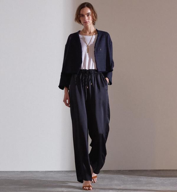 Liesse「クロップドジャケット」|ノーカラージャケット|ネイビー