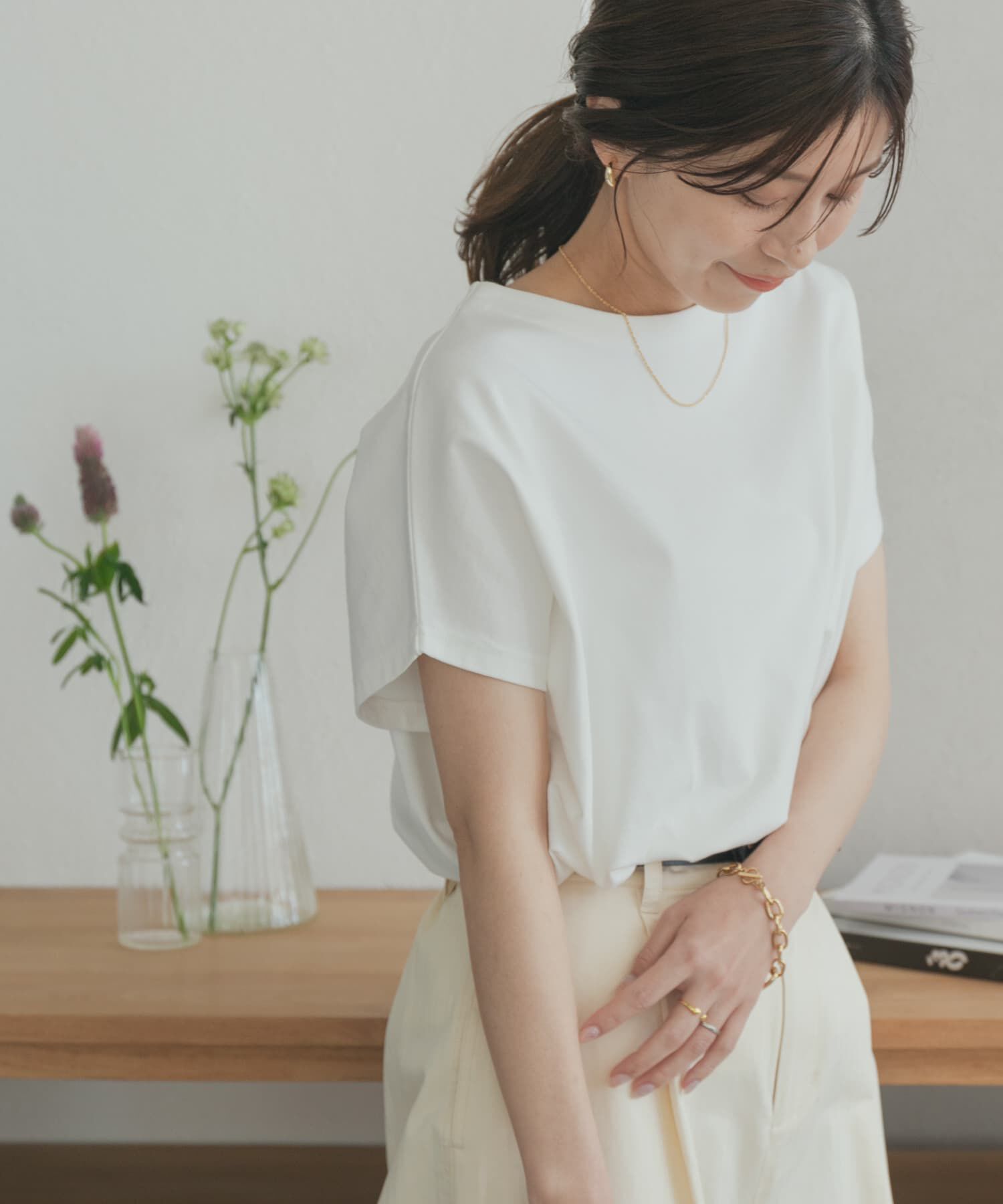 URBAN RESEARCH DOORS「『UR TECH ひやサラクール』ドライコットンボートネックプルオーバー」|Tシャツ・カットソー|