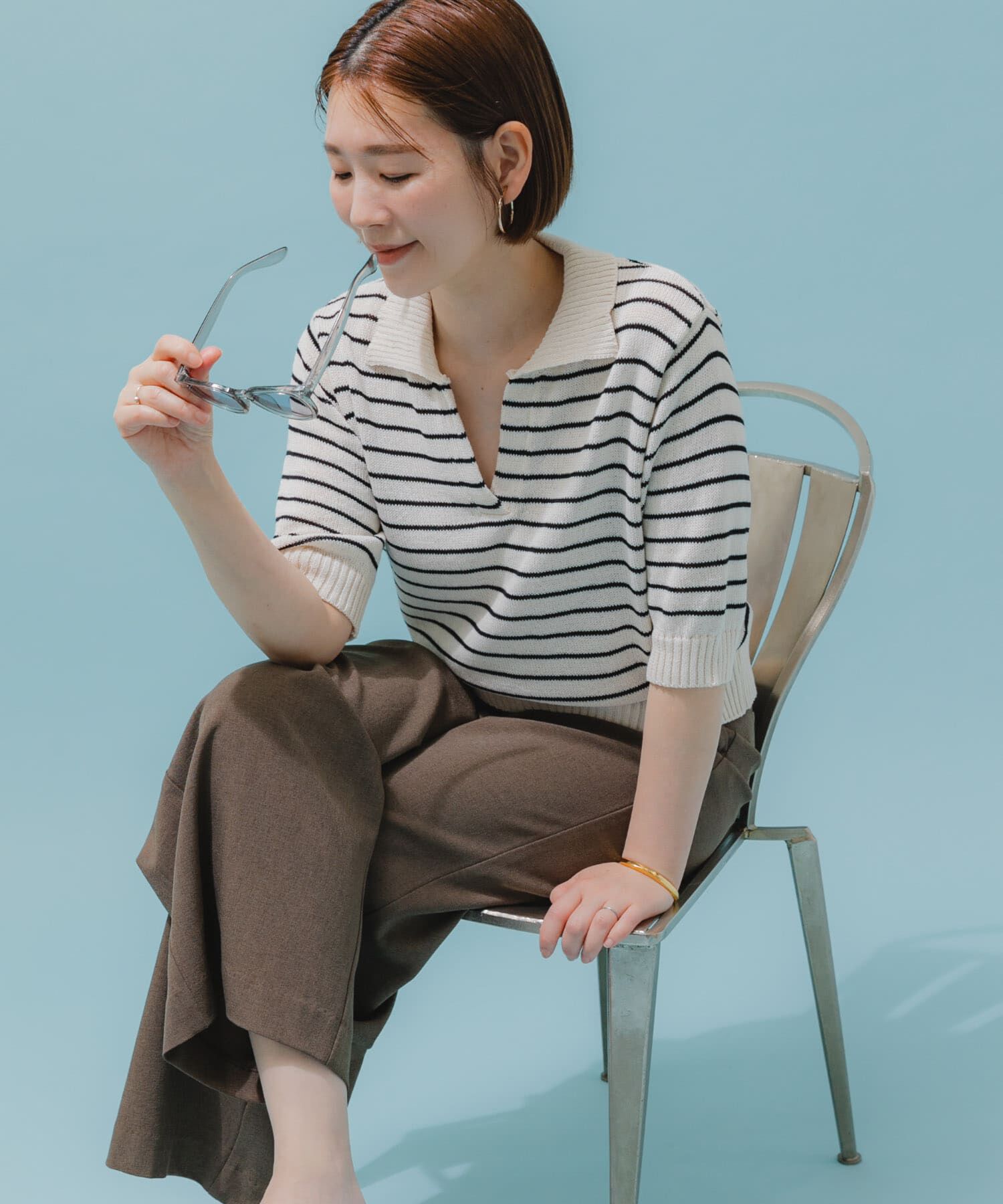 URBAN RESEARCH ROSSO「F by ROSSO　オープンカラーサマーニット」|ニット・セーター|