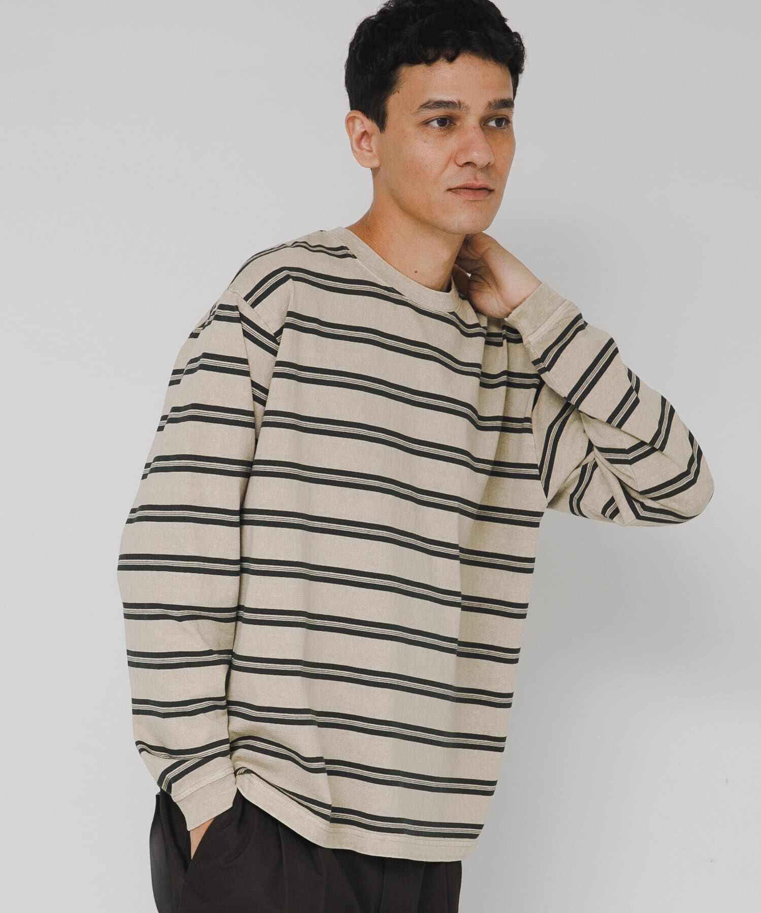 Sonny Label 「ピグメントボーダーロングスリーブTシャツ」|Tシャツ・カットソー|ベージュ