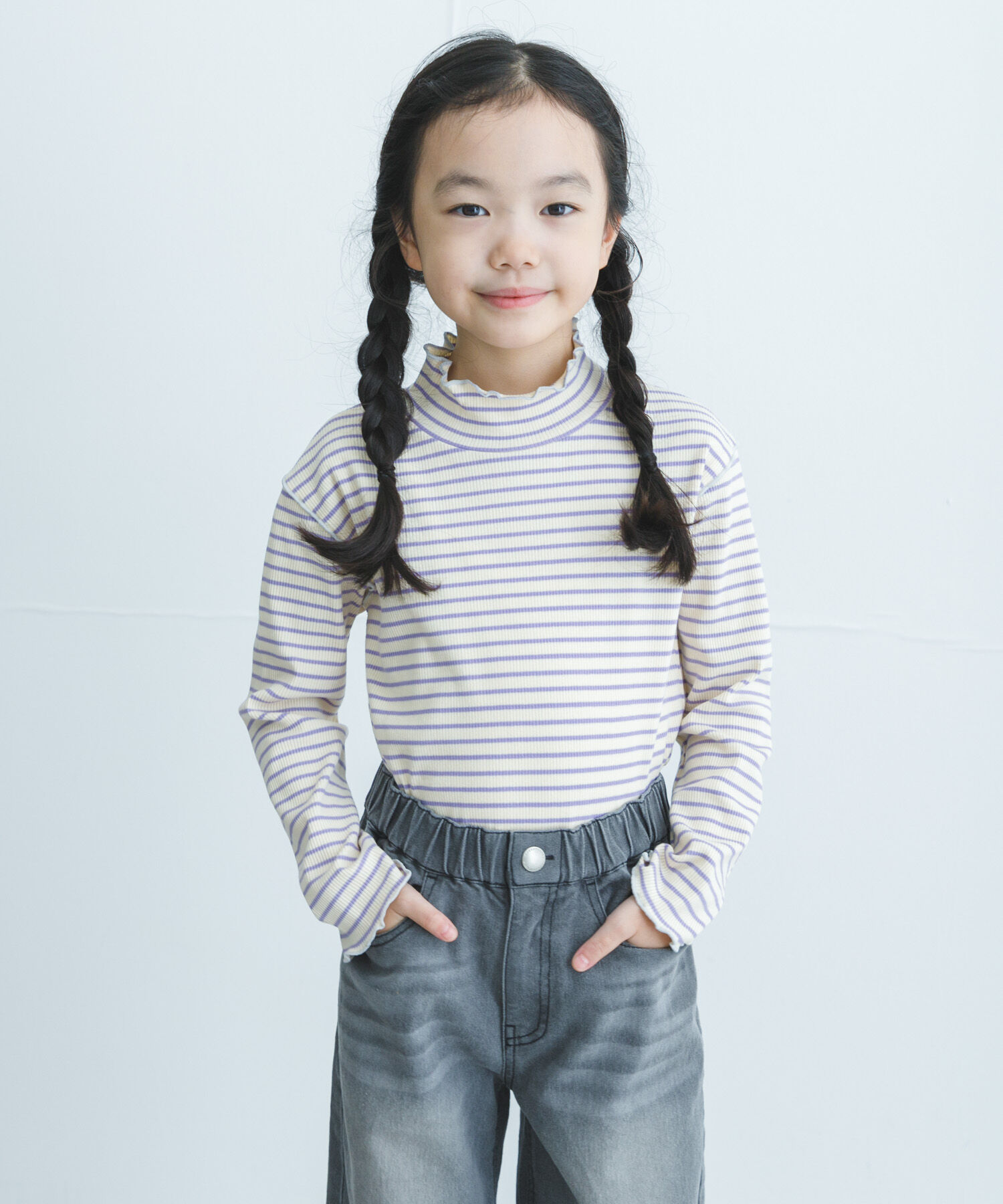 URBAN RESEARCH DOORS「『WEB/一部店舗限定サイズ』ボーダーフリルリブハイネック(KIDS)」|その他|ホワイト系その他