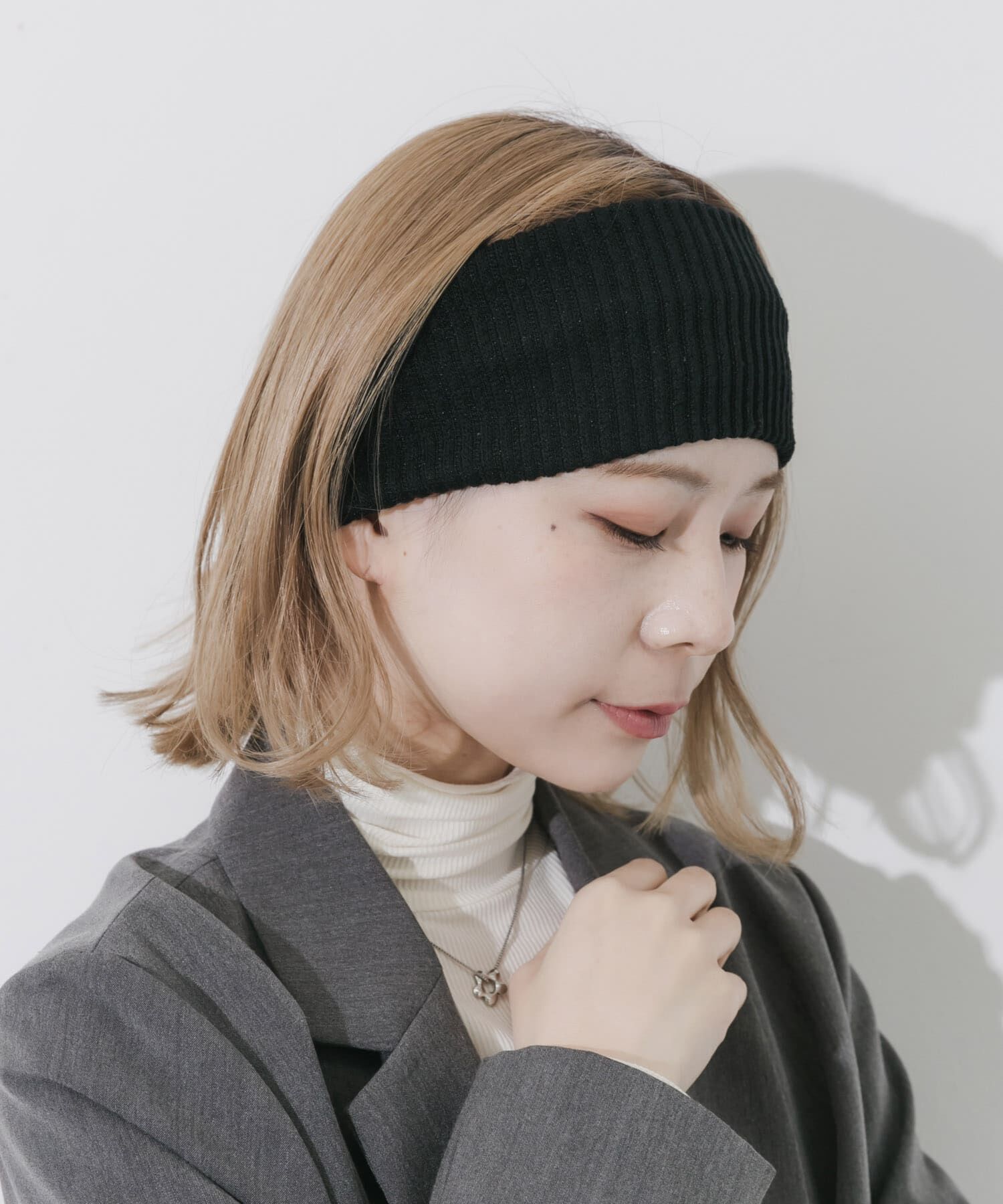 SMELLY「リブニットワイドヘアバンド」|ヘアバンド|ブラック