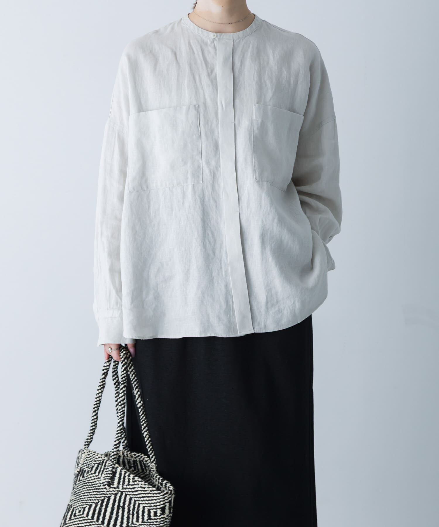 かぐれ「リネンダブルポケットワイドシャツ」|シャツ・ブラウス|ライトグレー