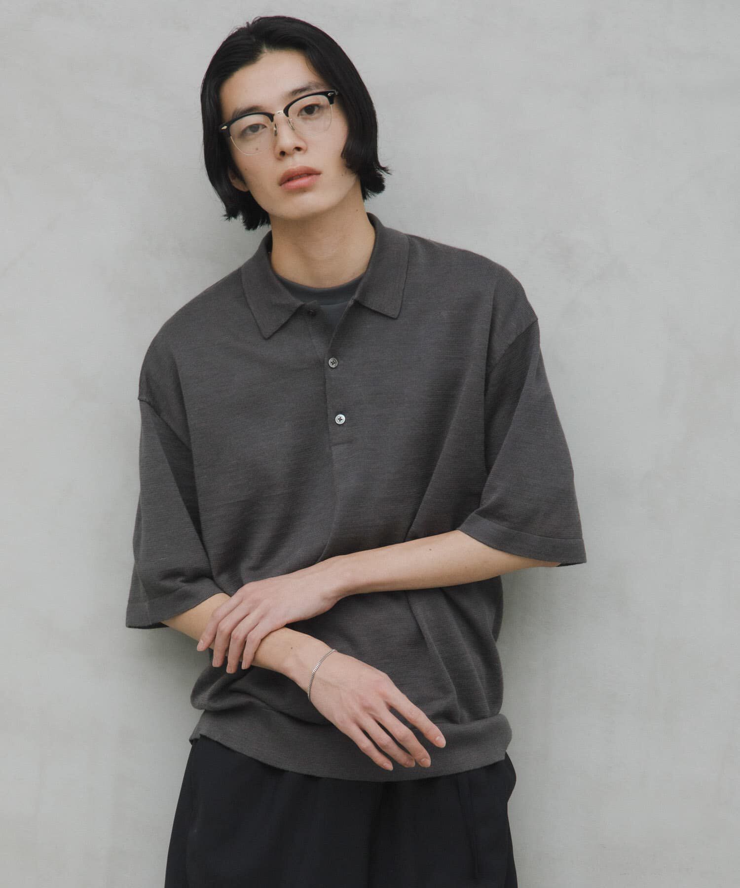 URBAN RESEARCH DOORS「Ramie High Gauge KnitPolo」|ポロシャツ|チャコールグレー