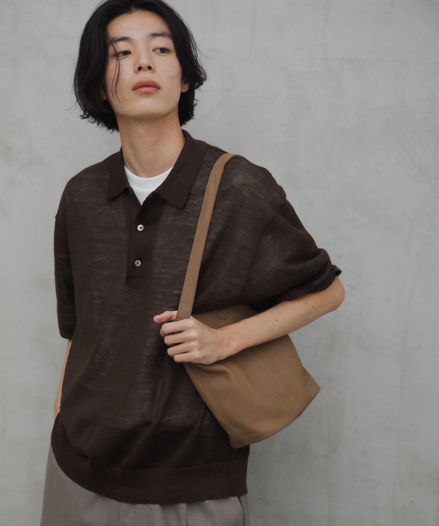 URBAN RESEARCH DOORS「Ramie High Gauge KnitPolo」|ポロシャツ|ブラウン