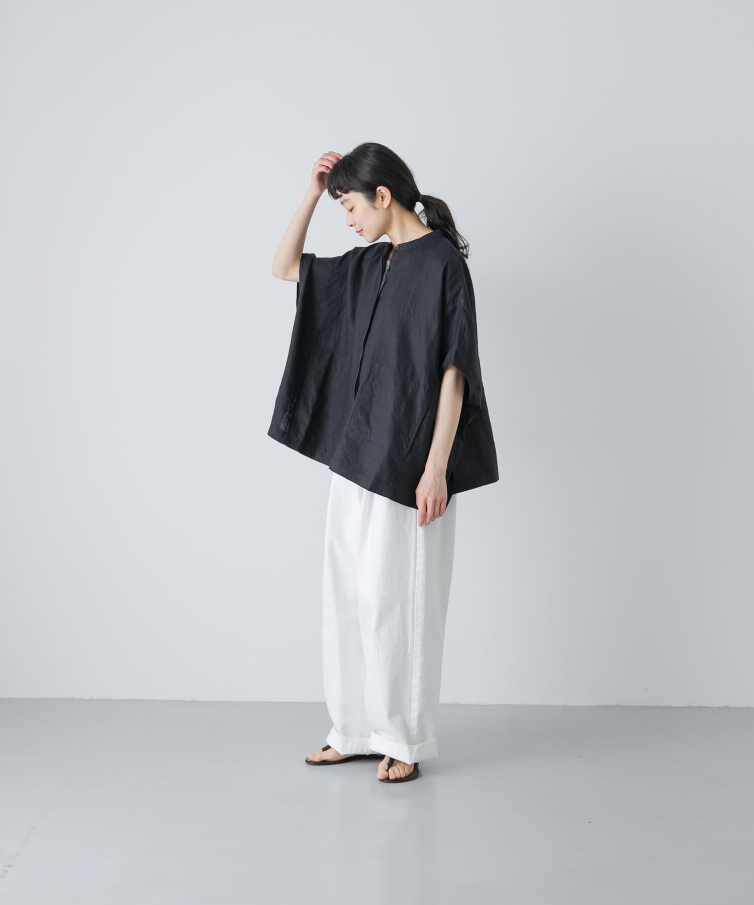 かぐれ「リネンスクエアケープシャツ」|シャツ・ブラウス|