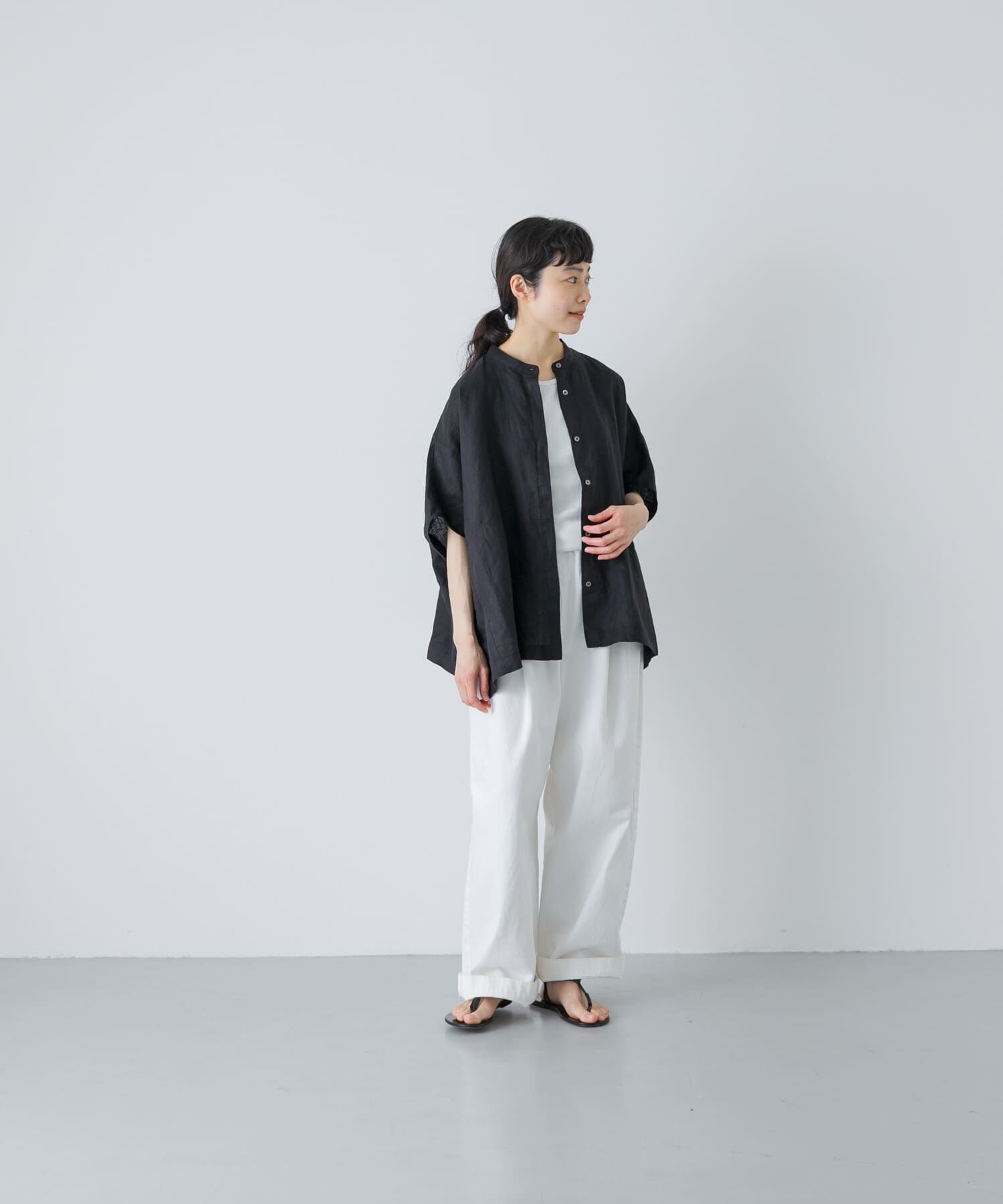 かぐれ「リネンスクエアケープシャツ」|シャツ・ブラウス|