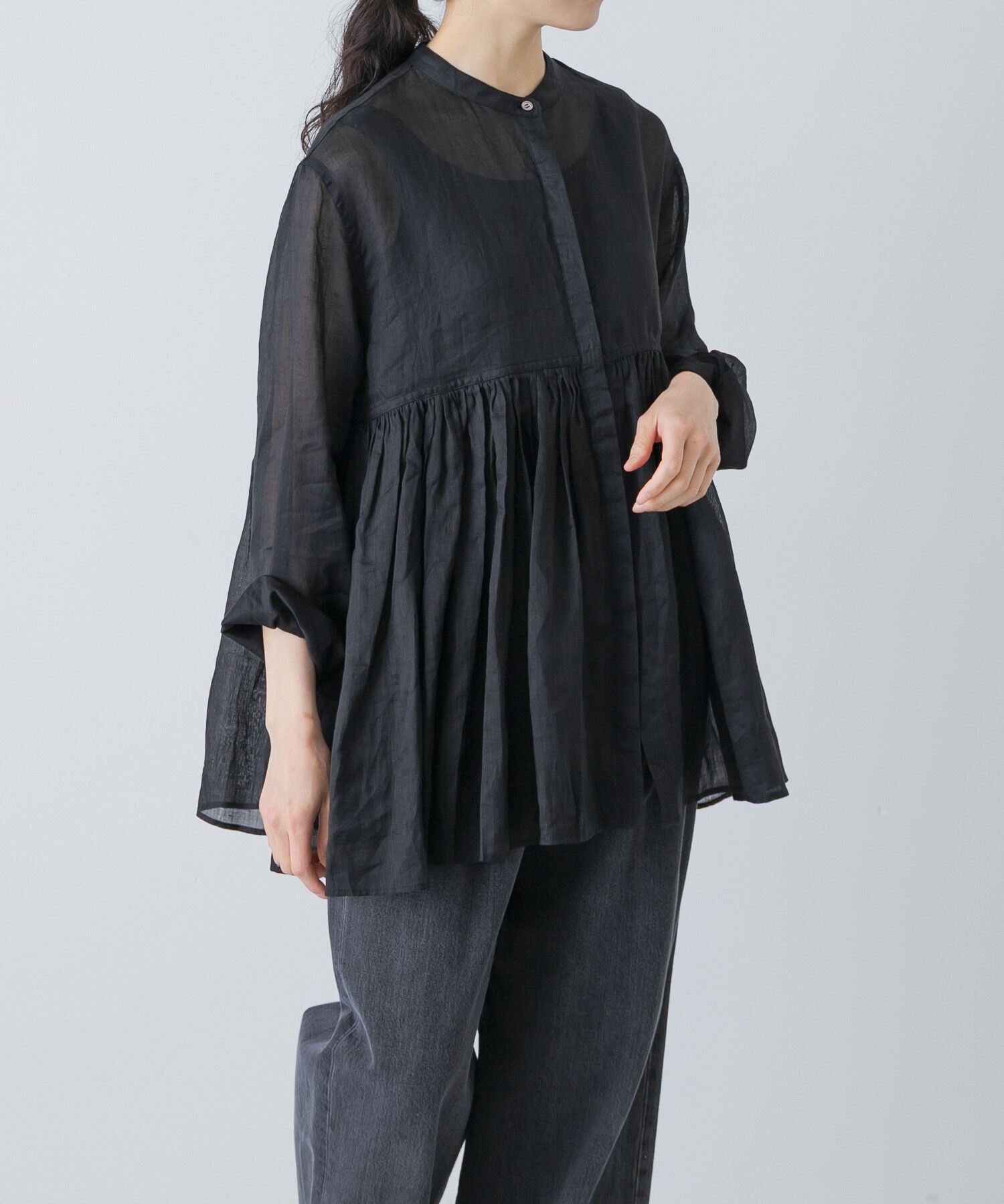 かぐれ「ラミーギャザーブラウス」|シャツ・ブラウス|ブラック