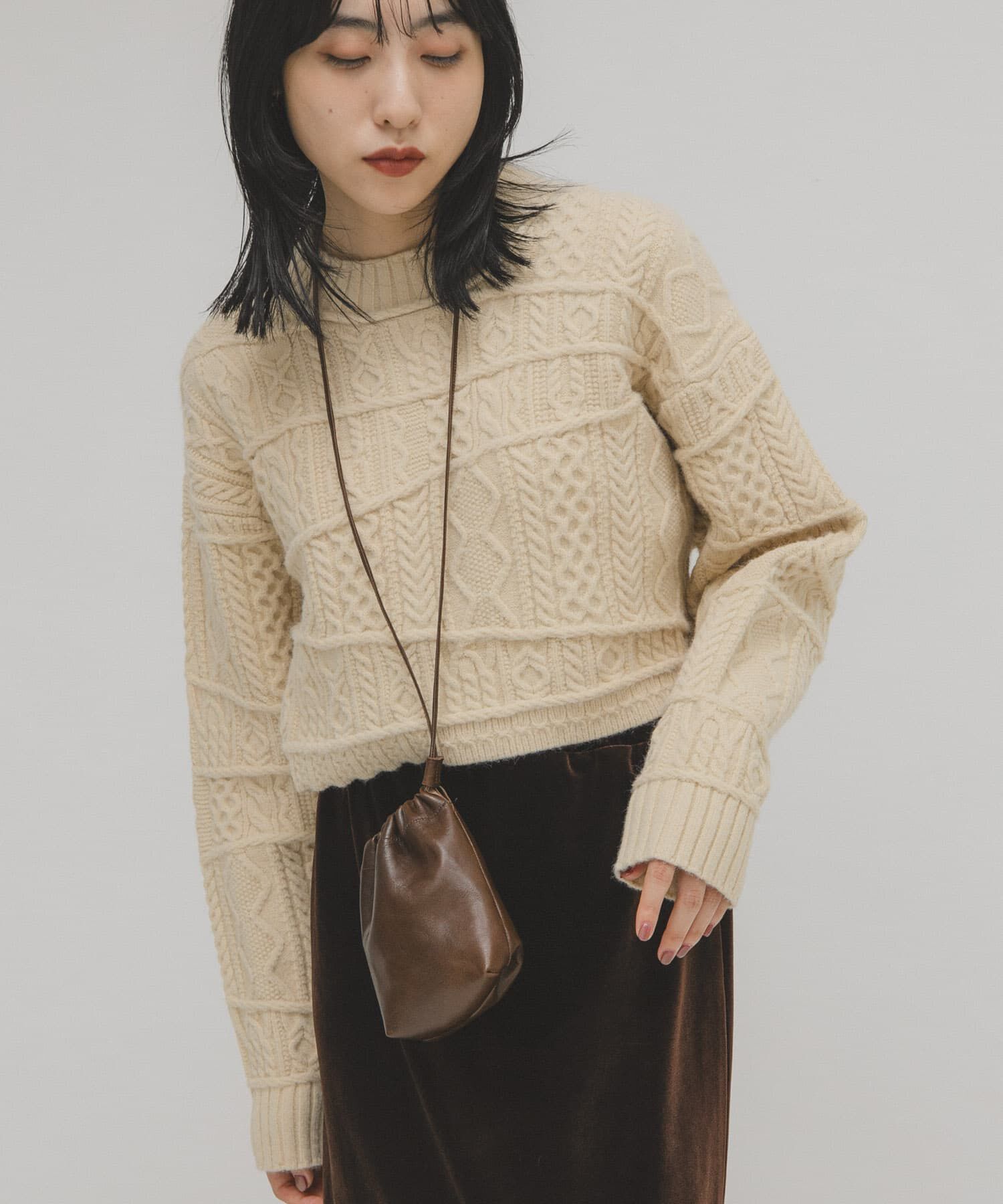  「MIXケーブルショートニット」|ニット・セーター|