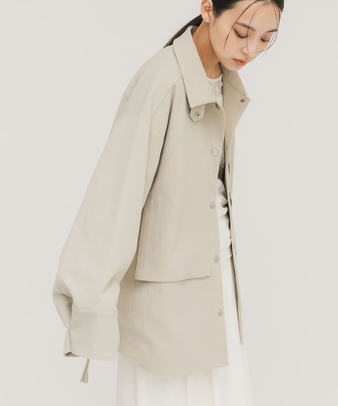  「ポケットディティールジャケット」|ノーカラーコート|